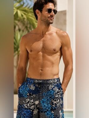 Johnny Was Men's Blue Floral Swim Shorts- Size XS - NWT
